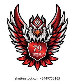 2024 Indonesien Unabhängigkeitstag Vektorgrafik Logo mit Garuda Maskottchen Vektorillustration