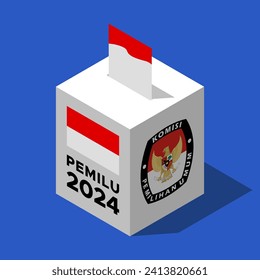 2024 Indonesian general election concept. Ballot and ballot box. 3D isometric illustration. 