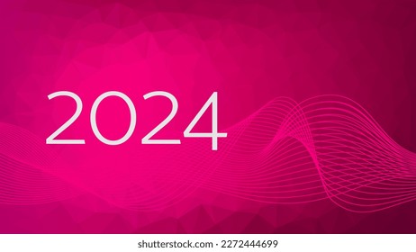 Infografik 2024 Magenta-Farbverlauf-Dreieck-Muster mit Welle. Polygonaler Vektorhintergrund für das neue Jahr, Webdesign, Business, Finanzen, Seite, Präsentation