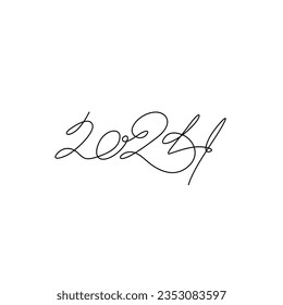 2024 inscription, calendar design postcard banner, two thousand twenty four continuous line drawing, calligraphy 2024 year sign lettering, single line on white background, vector line art.