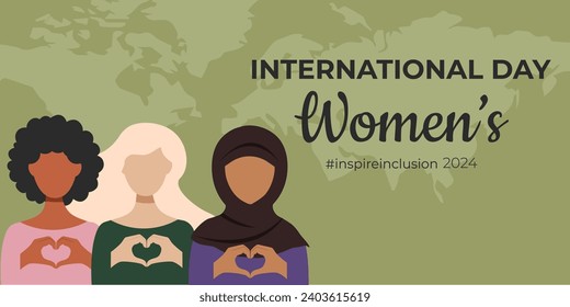 Campaña de inclusión #inspire 2024 para la igualdad de género. Día Internacional de la Mujer. Plantilla para postales, carteles, carteles, volantes, ilustración vectorial en un estilo plano2.