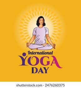 2024 día internacional del yoga Anuncio mujer yoga pose ilustración