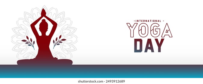 2024 international yoga day banner woman doing asana with leave vector