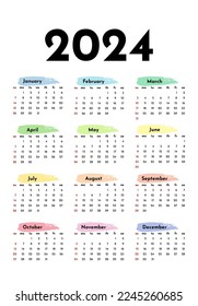 Сalendar for 2024 isolated on a white background. Sunday to Monday, business template. Vector illustration