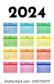 Сalendar for 2024 isolated on a white background. Sunday to Monday, business template. Vector illustration