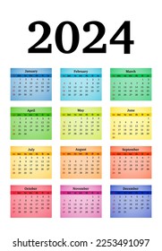 Сalendar for 2024 isolated on a white background. Sunday to Monday, business template. Vector illustration