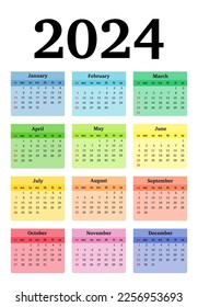 Сalendar for 2024 isolated on a white background. Sunday to Monday, business template. Vector illustration
