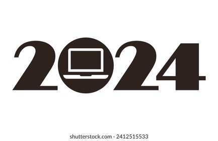 2024 - laptop, computer, internet, social media isolated on white background