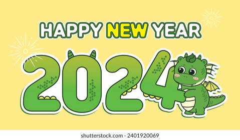 2024 Lettering Dragon Character Vector Happy new year