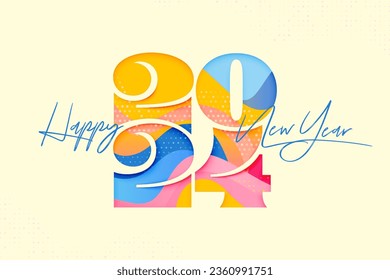 Grabado 2024 con formato de papel para tarjeta de bienvenida de Año Nuevo Feliz Año Nuevo