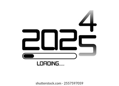 2024 loading to up 2025 icon flat style. Progress bar almost reaching Happy new year. Vector illustration with 2025 loading. Isolated or white background