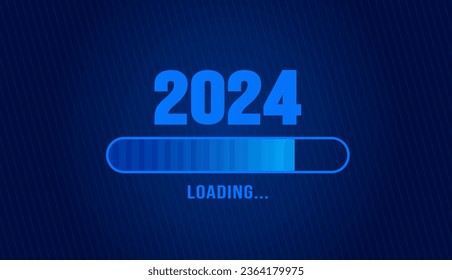 2024 loading bar Progress digital technology dark blue background. happy new year 2024 loading bar. Start goal plan and strategy.  2023 to 2024 loading business web banner. vector illustration.