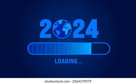 2024 loading bar Progress digital technology dark blue background. happy new year 2024 loading bar. Start goal plan and strategy.  2023 to 2024 loading business web banner. vector illustration.