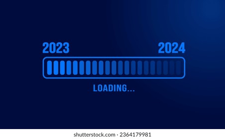 2024 loading bar Progress digital technology dark blue background. happy new year 2024 loading bar. Start goal plan and strategy.  2023 to 2024 loading business web banner. vector illustration.