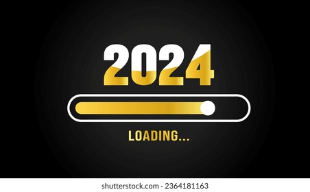 2024 loading bar Progress digital technology golden color background. happy new year 2024 loading bar. Start goal plan and strategy.  2023 to 2024 loading business web banner. vector illustration.