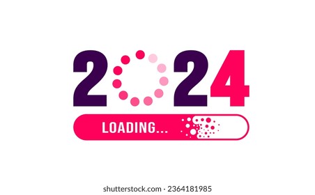 2024 loading bar Progress digital technology red background. happy new year 2024 loading bar. Start goal plan and strategy.  2023 to 2024 loading business web banner. vector illustration.