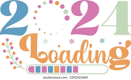 2024 loading Happy New Year Groovy Wavy Retro Sublimation T-shirt Design