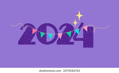 2024 logo with hand-drawn dots on lilac background. Vector illustration for new year decoration