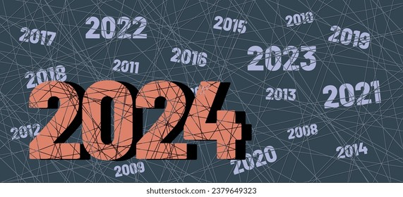 2024 Logo mit alten Zahlen auf grauem Hintergrund. Vektorbanner für Business-Kalender-Cover