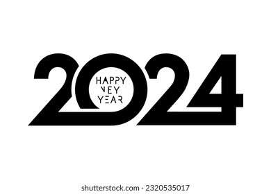 Diseño de texto del logo 2024. Negro número 2024 sobre fondo blanco. Diseño tipografía tarjeta de saludo, banner de celebración o afiche para Feliz Año Nuevo. Ilustración vectorial