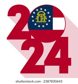 2024 long shadow banner with Georgia state flag inside. Vector illustration.