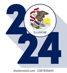 2024 long shadow banner with Illinois state flag inside. Vector illustration.