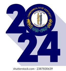 2024 long shadow banner with Kentucky state flag inside. Vector illustration.