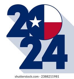 2024 langer Schattenbanner mit texanischer Staatsflagge im Inneren. Vektorgrafik.