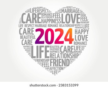 2024 Love and Happy concept, heart word cloud collage background
