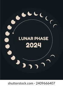 El fondo de la fase lunar de 2024 brilla en tonos grises.