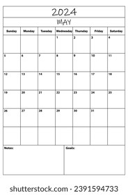 2024 MAY planner. calendar planner. simple minimal calendar. vector illustration. Daily Planner Design 2024. Life and Business Planner Organizer Schedule.
