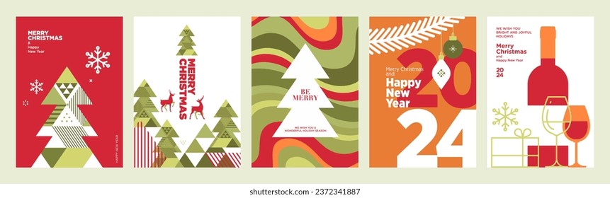 2024 Feliz Navidad y Feliz Año Nuevo juego de tarjetas de felicitación. Conceptos de ilustración vectorial para fondo, tarjeta de saludo, tarjeta de invitación del partido, banner de sitio web, banner de medios sociales, material de marketing.