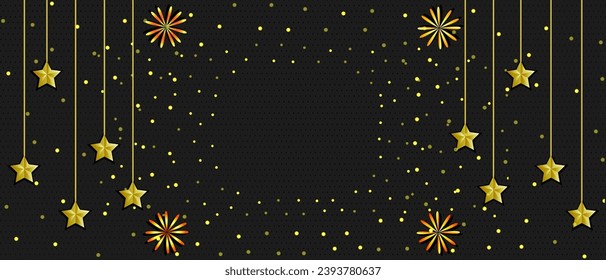 2024 Merry Christmas and New Year Abstract shiny color gold stars. red and black background. happy new year and merry christmas template