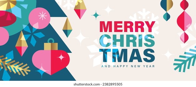 2024 Merry Christmas, Season's Greeting and Happy New Year vector illustration for greeting cards, posters, holiday cover in modern minimalist geometric style.