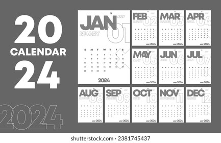 2024 minimal calendar vector template, perfect for office, company, school, social media, advertising, sales, printing and more
