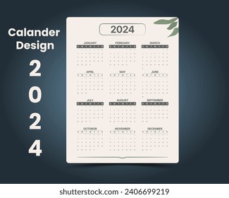 2024 minimal and unique Calander design Vector template for 2024 