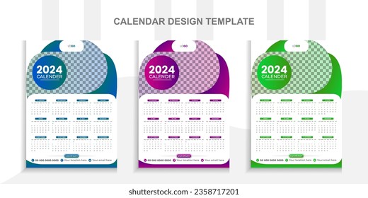 2024 Modern calendar design vector template.