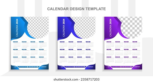 2024 Modern calendar design vector template.