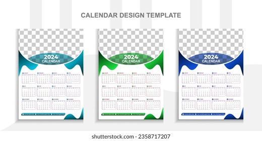 2024 Modern calendar design vector template.