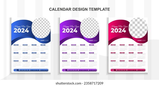 2024 Modern calendar design vector template.