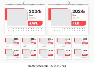 2024 modern desk calendar design template, table calendar layout design