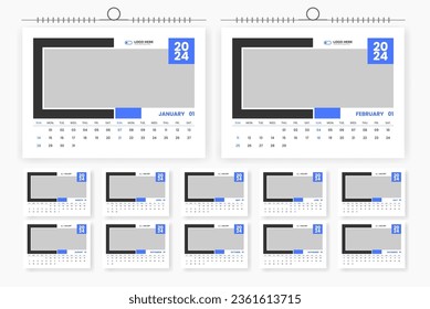 2024 modern desk calendar design template, table calendar layout design