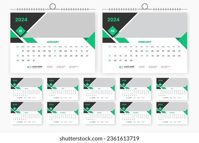 Plantilla de diseño de calendario de escritorio moderno 2024, diseño de calendario de tablas