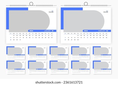 2024 modern desk calendar design template, table calendar layout design