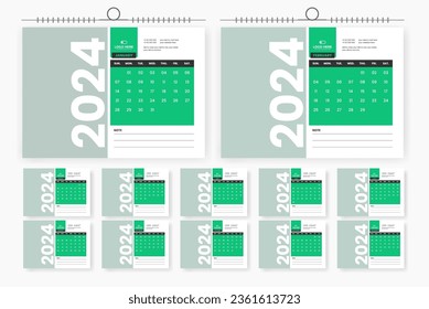 2024 modern desk calendar design template, table calendar layout design