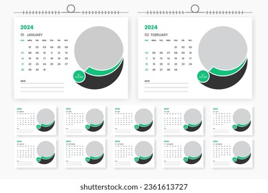 Plantilla de diseño de calendario de escritorio moderno 2024, diseño de calendario de tablas