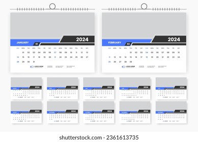 2024 modern desk calendar design template, table calendar layout design