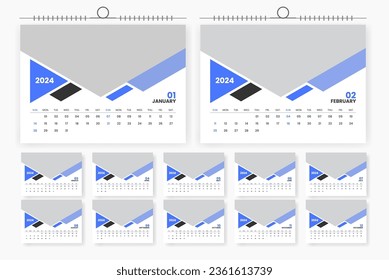 2024 modern desk calendar design template, table calendar layout design