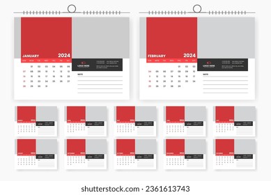 2024 modern desk calendar design template, table calendar layout design