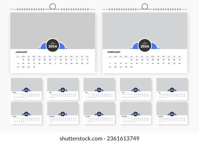 Plantilla de diseño de calendario de escritorio moderno 2024, diseño de calendario de tablas